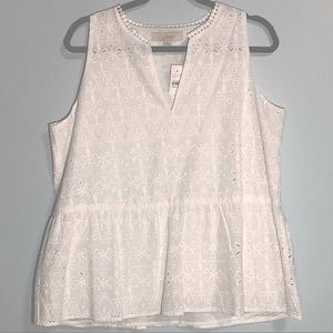 NWT | The Loft | White Eyelet Peplum Tank Top